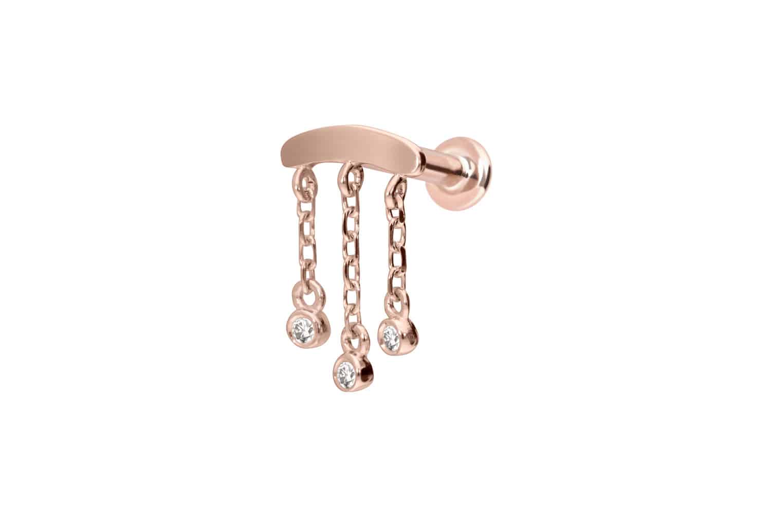 14 Karat Gold Labret Piercing mit Innengewinde MOISSANIT-WINDSPIEL